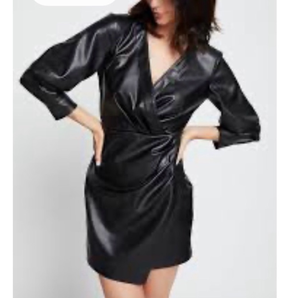 EllyBazar Black Satin Wrap Dress - Picture 3 of 5